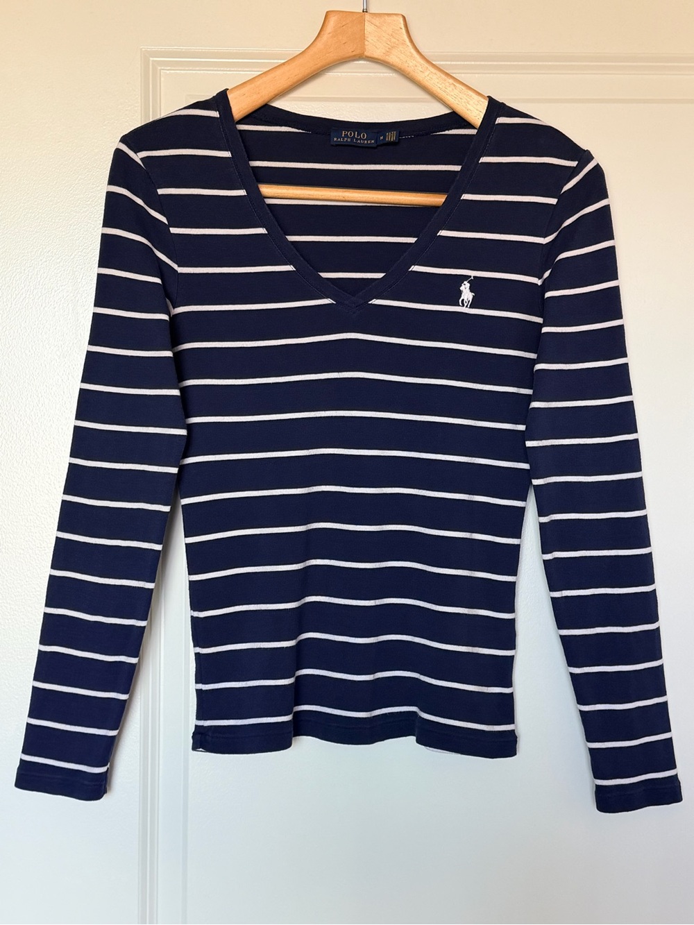 Polo Ralph Lauren Striped V-Neck Long Sleeve Tee M